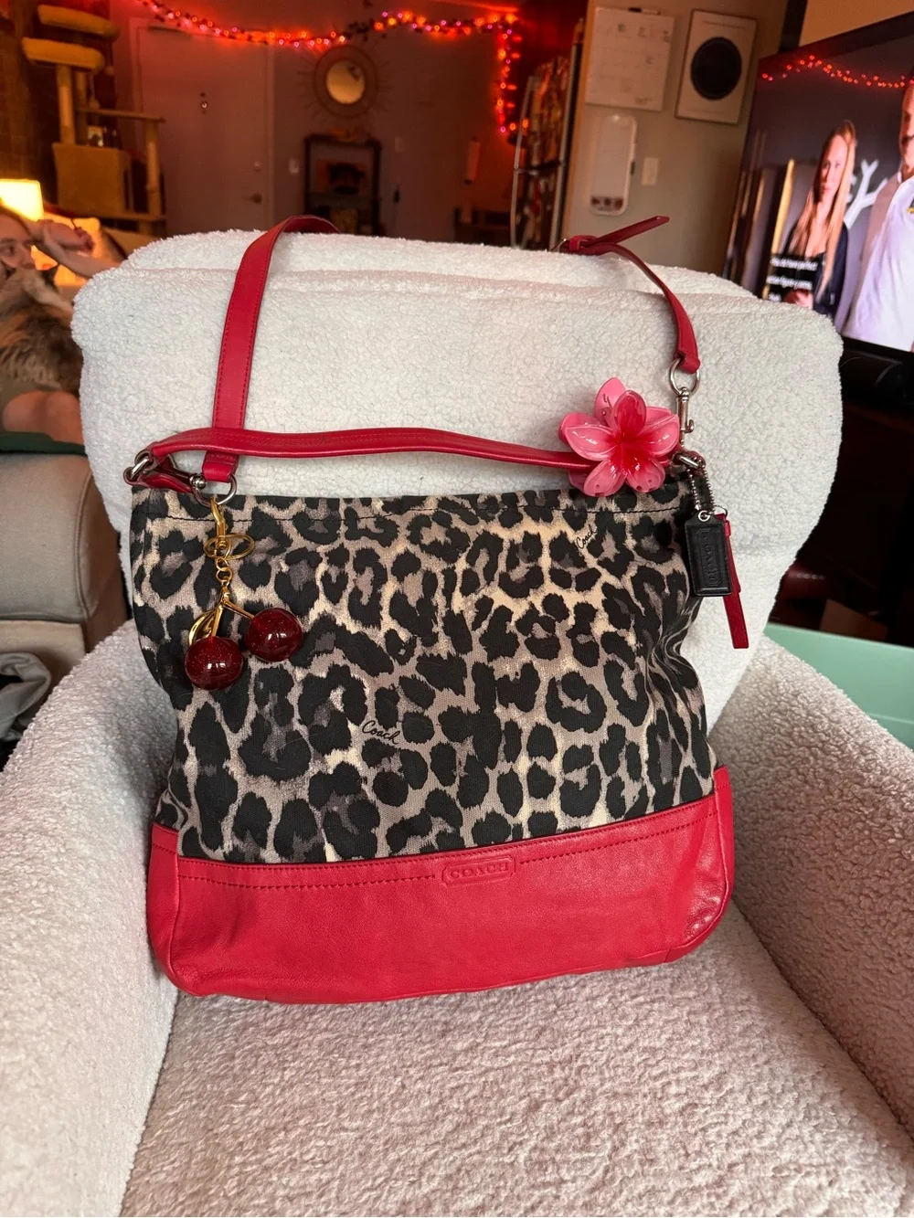 Coach Leopard Print and Red Leather Hobo Bag